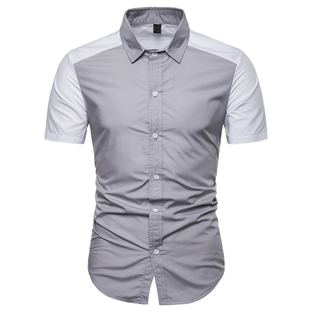 Fashion men’s short-sleeved shirt collar sleeves color matching 
