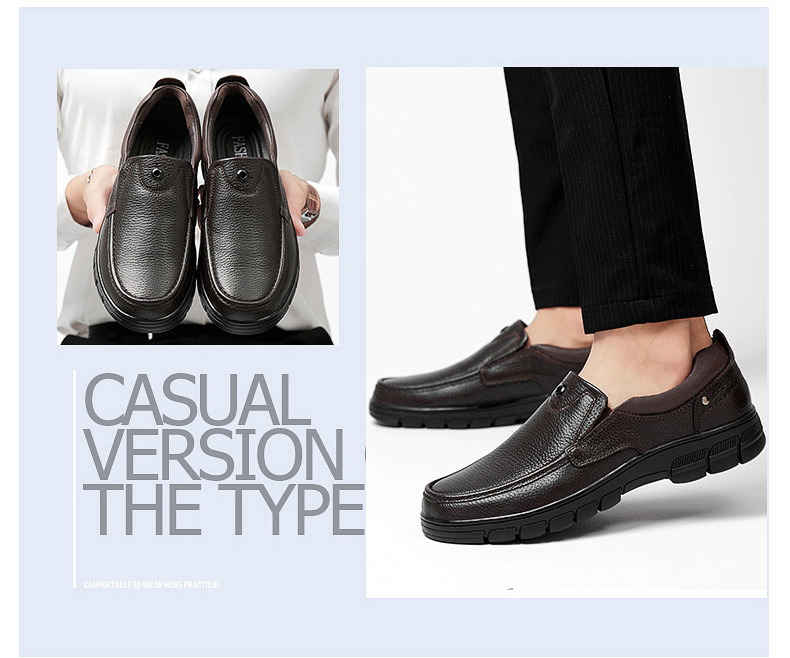 Wide Feet Round Head Shallow Mouth Large Size Foot Cover Men's Shoes Men's Outdoor Casual Leather Shoes Rubber Non-slip Sole_voghion.com