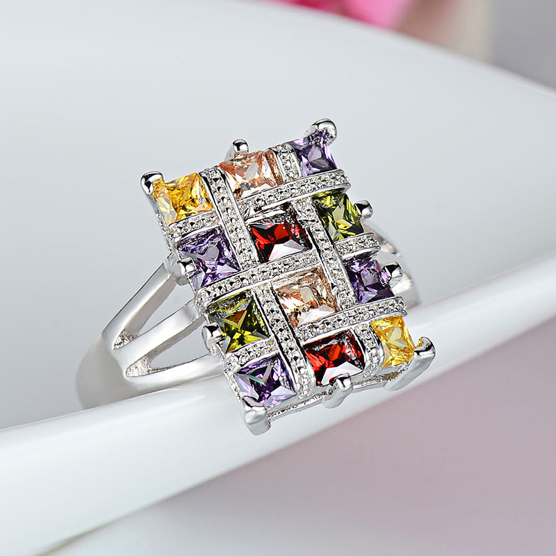 Classic Style Square Brass Plating Inlay Artificial Gemstones Rings display picture 1