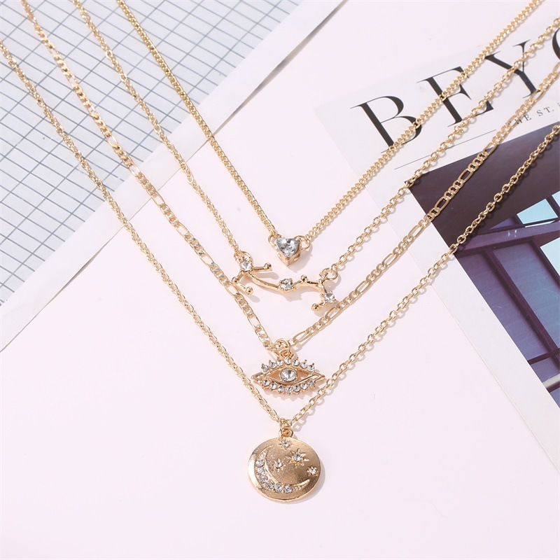 Fashion Multi-layer Disc Moon Heart Diamond Eyes Pendent Alloy Necklace display picture 3