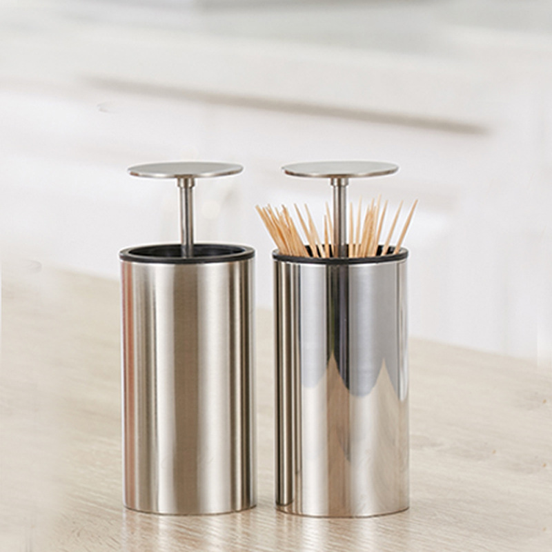 Toothpick Box Stainless Steel Creative Fashion Simple Personalized Dining Table Living Room Home Push-type Automatic Toothpick Can