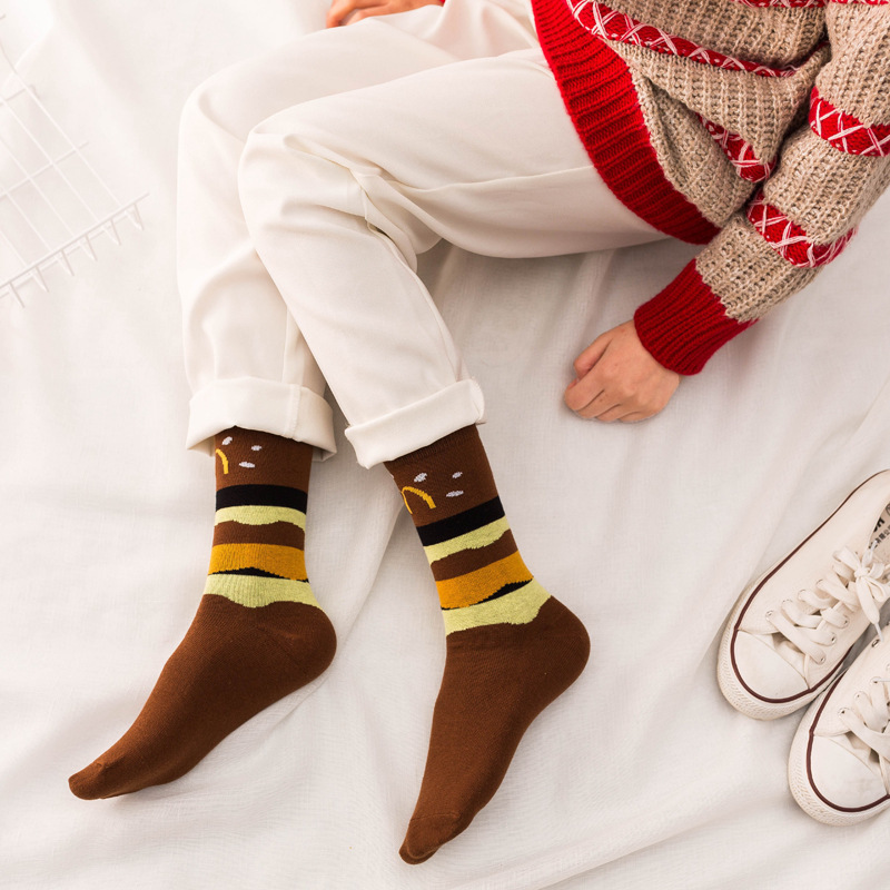 Aguacate chips huevo divertido color a juego de algodón media pantorrilla calcetines de moda europea y americana Harajuku calcetines de mujer