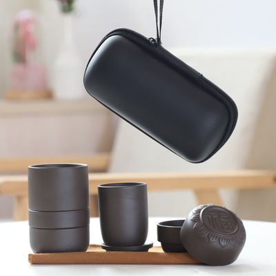 Manufactor Direct selling ceramics Cinnabar tea set suit Kungfu Online tea set travel Portable Concentric Cup gift customized LOGO