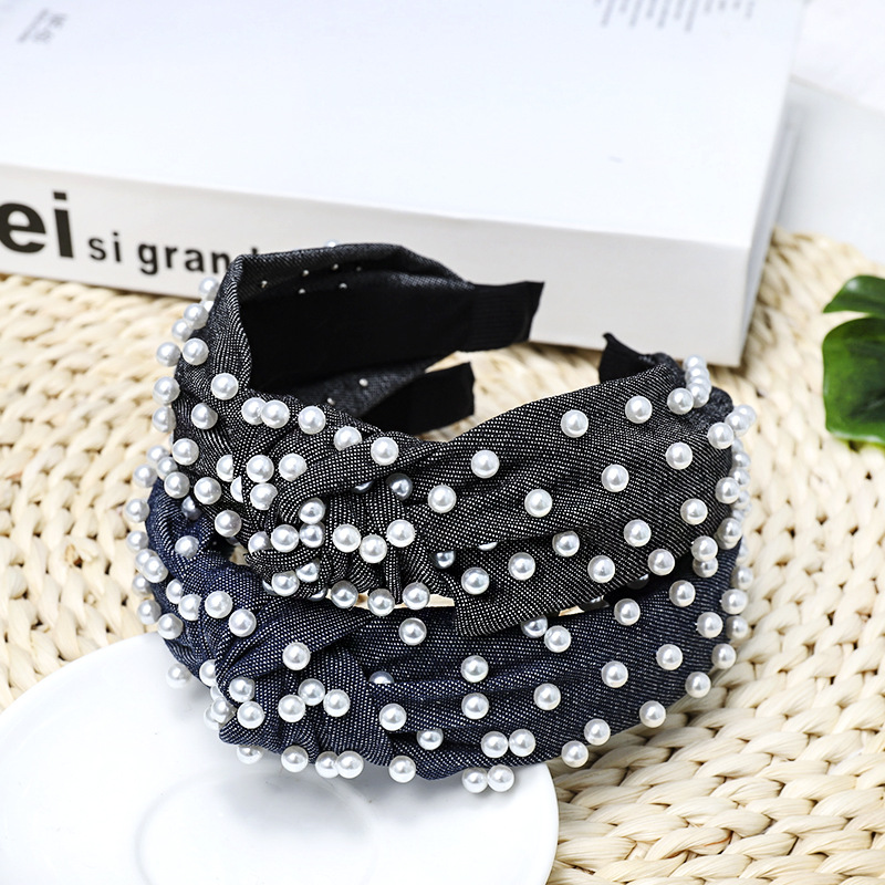 Cross-border Korea Dongdaemun Headband Popular Playful New Denim Fabric Knotted Nails Headband display picture 6