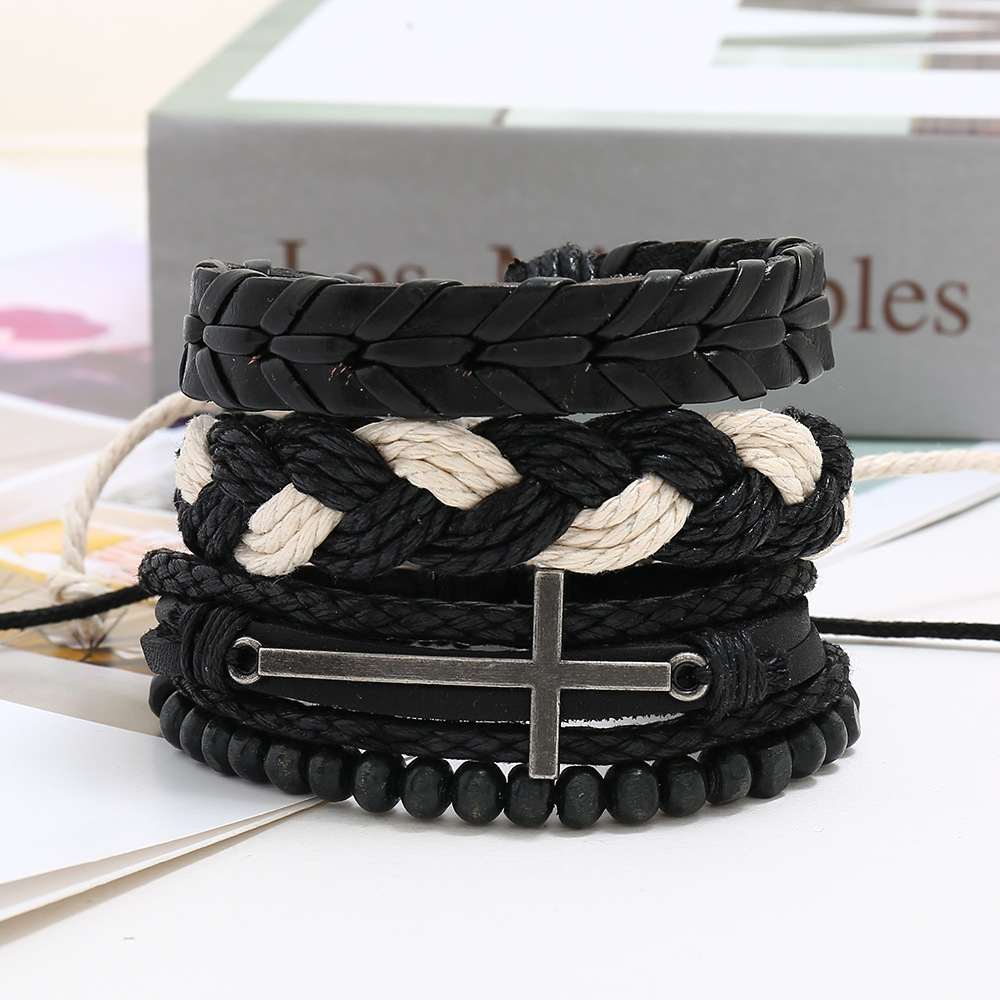 Leather Hemp Rope Hand-Woven Men's Cowhide Bracelet Bracelets