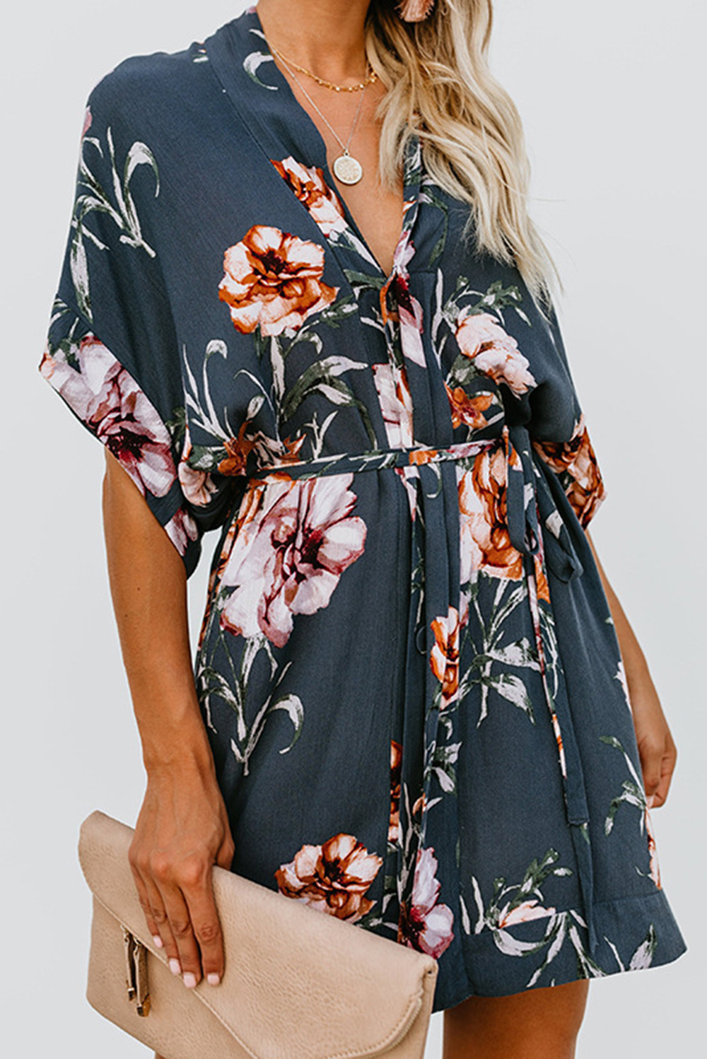 fashion spring printed V-neck dress NSDF19065