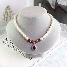 厂家直销三八女神节天然淡水珍珠米珠项链红宝石毛衣链母亲节礼物