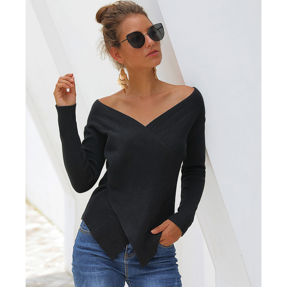 solid color V-neck pullover sweater NSSA28592