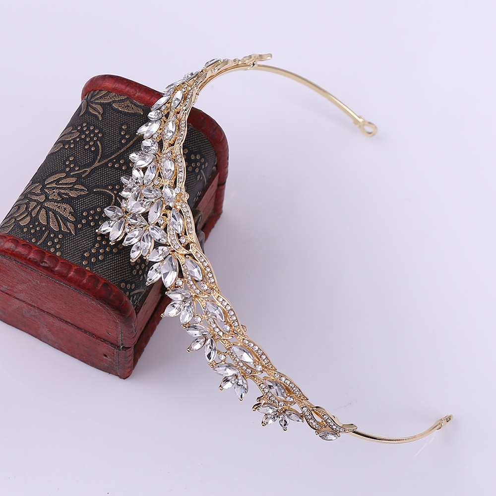 Leaf Pattern Women'S Gender Fashion Leaf Alloy Hollow Out Inlay Crystal Rhinestones Crown 1 Piece