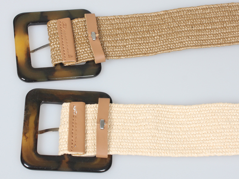 90g Weight Women'S Gender Khaki, Apricot, Black Color Fashion Square Buckle Elastic Woven Elastic Belt 1