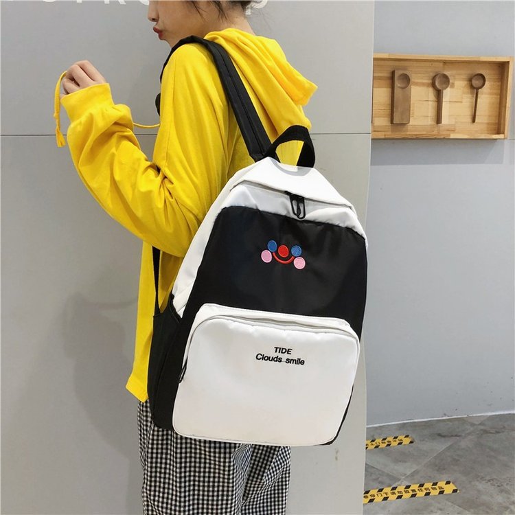 New Fashion Hit Color Embroidery Smiley Shoulder Bag Retro Sense Student Campus Backpack Wholesale display picture 31