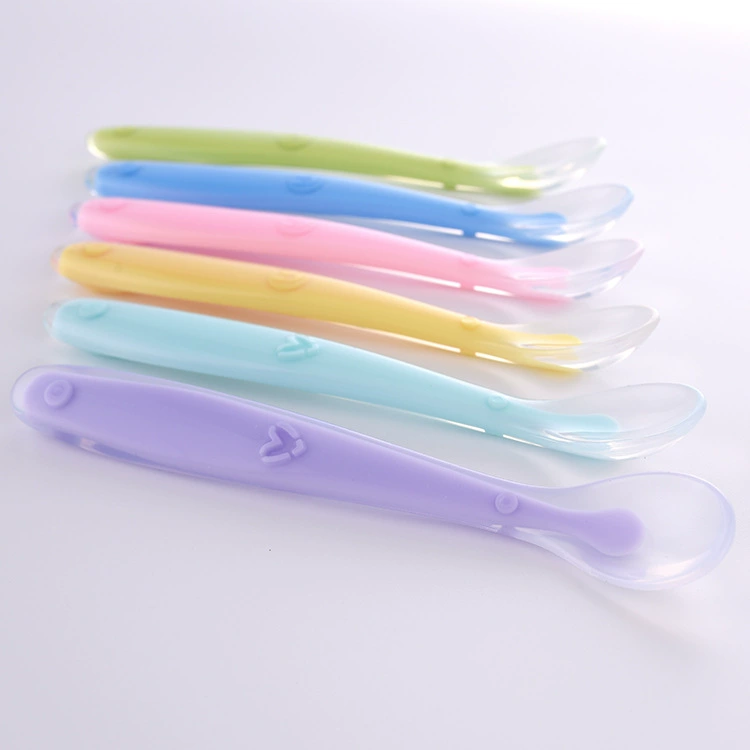 Детская силиконовая ложка Детская тренировочная ложка Мягкая силиконовая ложка для кормления ребенка Безопасная Мягкая ложка Factory Outlet