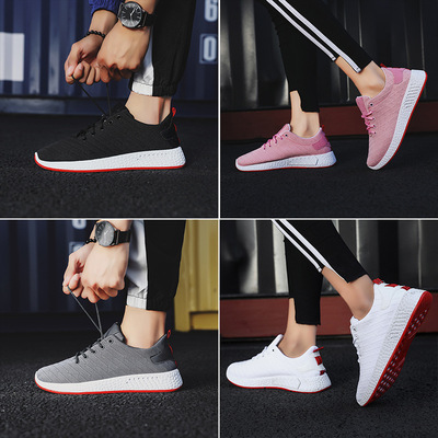 2019春季新款爆米花情侣运动休闲鞋软底百搭真飞织跑步鞋一件代发