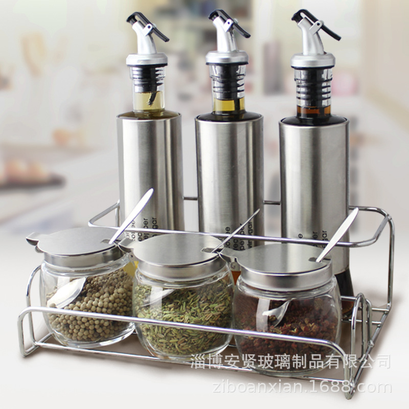 Condimento tarro condimento caja traje condimento botella hogar olla de aceite botella de aceite vinagre olla condimento rack suministros de cocina
