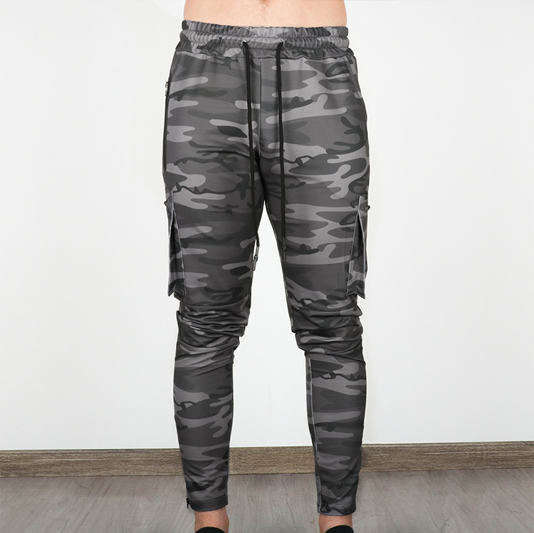 Spring and Autumn casual youth straight leg multi pocket camouflage pants, men's zippered small ankle sports pants_voghion.com