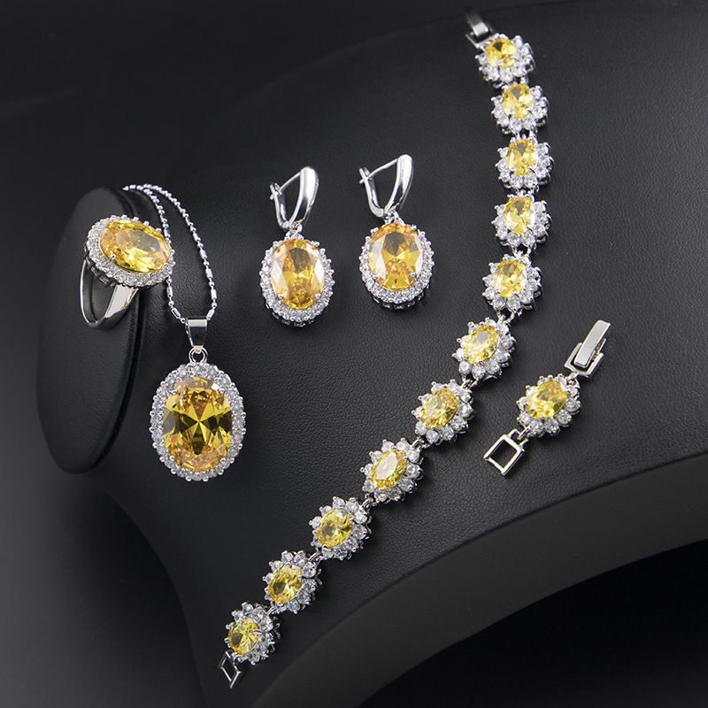 Elegant Fashion Geometric Copper Inlay Zircon Jewelry Set 4 Piece Set