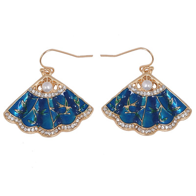 青岛好真美耳钉女长款气质简约2019新款潮长款珍珠小扇子夏天耳饰|ru