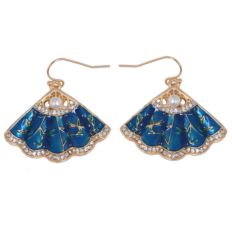 青岛好真美耳钉女长款气质简约2019新款潮长款珍珠小扇子夏天耳饰|ru