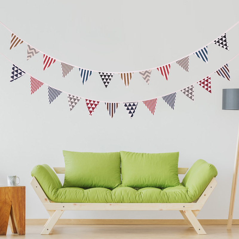 韩版拉旗棉布三角旗北欧室内装饰彩旗三角串旗儿童房节日布置挂件