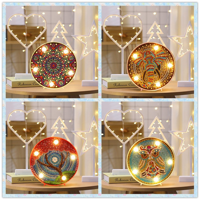 New DIY creative diamond painting small lamp night cartoon animal…