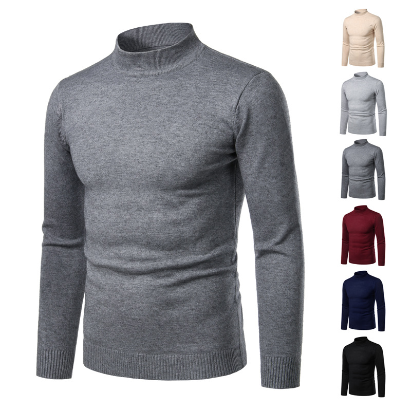 Pullover High Neck Sweater Korean Slim Men's Black Fashion Autumn Winter Men's Pullover Sweater