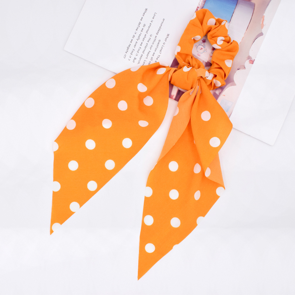 Korean Polka Dot Long Ribbon Hair Ring Simple Bow Knot Elastic Rubber Band Ring  Wholesale display picture 13