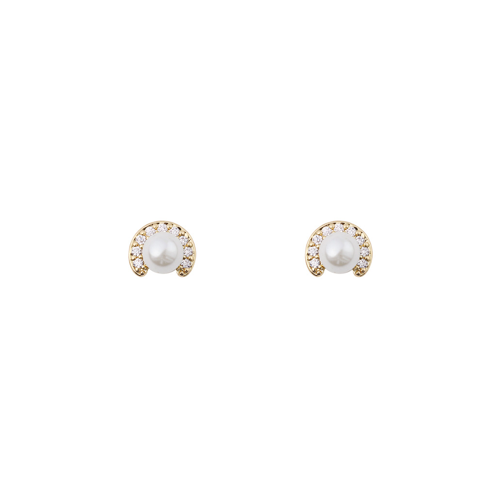 Pendientes S925 Exquisita Moda Simple Perla Pop Circón Color Oro Pendientes display picture 6