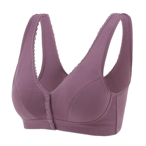 Classic printed wire-free yoga sleep bra for middle-aged and elderly people, tank top bra, front button mom bra wholesale