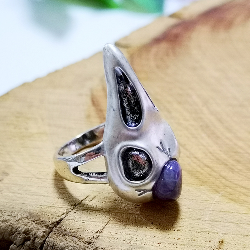 Retro Amethyst Bird Skeleton Skull Ring Wholesale display picture 2