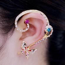 B245韓版爆款 可愛蝴蝶鑲鑽 耳掛耳夾耳釘耳環 時尚高檔耳飾批發