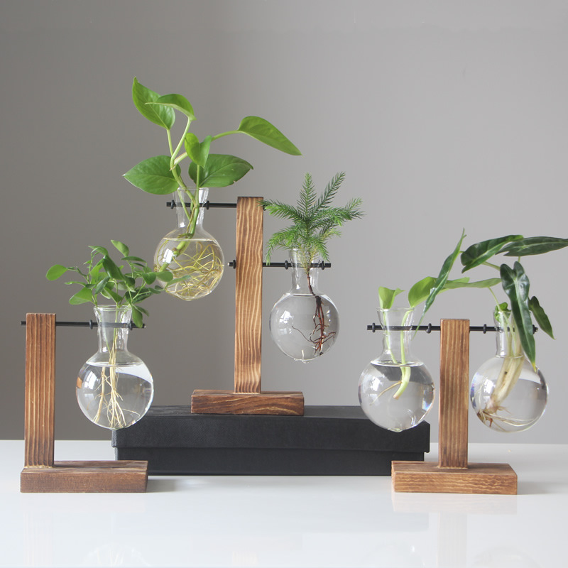 YOUKA-Creative Woodstone Hydroponic Vase Green Plant Glass Flower…