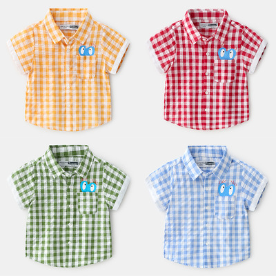 new pattern A summer Foreign trade The original single- brand Children's clothing Boy children Printed Plaid pure cotton Short sleeved shirt boy jacket