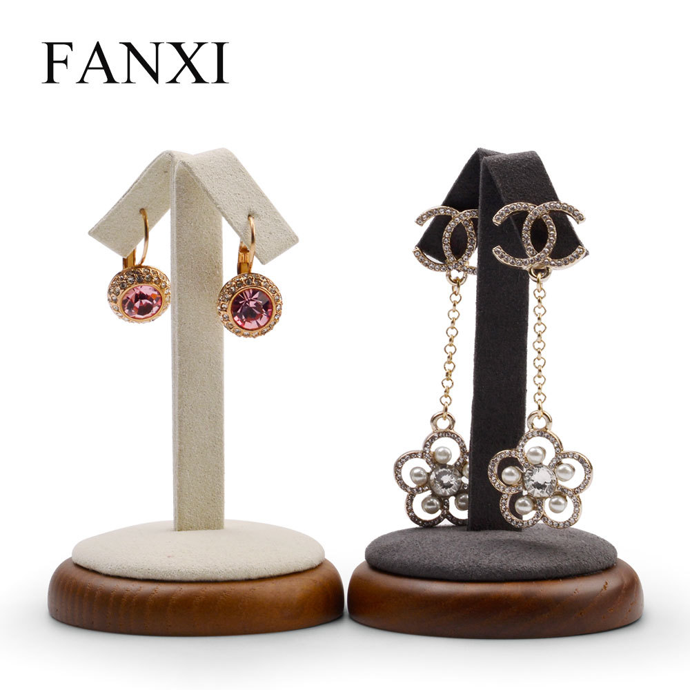 [Fanxi] nuevos pendientes soporte de madera maciza Microfibra de cuero de la joyería pantalla apoyos creativo perro pendientes de la flor soporte de exhibición image 7