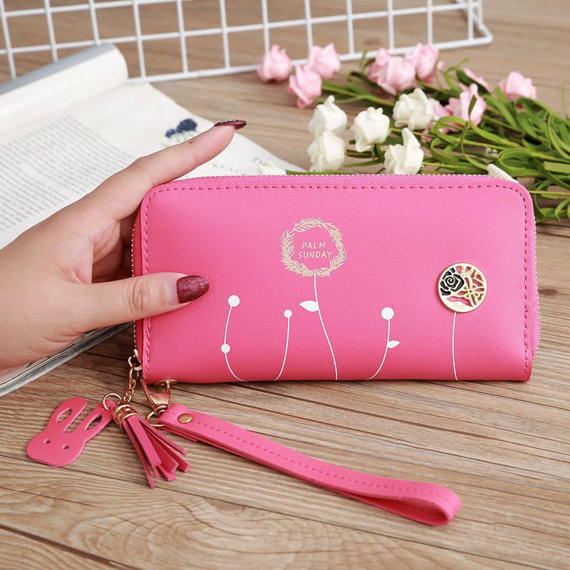 93g Weight Polyester Lining Material Zipper Closure Type Business Occasion Pu Leather Material Solid Color Pattern Women'S Gender Square Shape Dark Grey, Grey, Rose Red, Pink, Green, Blue, Yellow, Black Color Korean Printing Medium Long Single Pull Wallet Wholesale 1