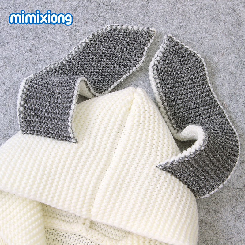 ins热卖秋季新款儿童立体兔耳朵连帽针织连体哈衣爬服