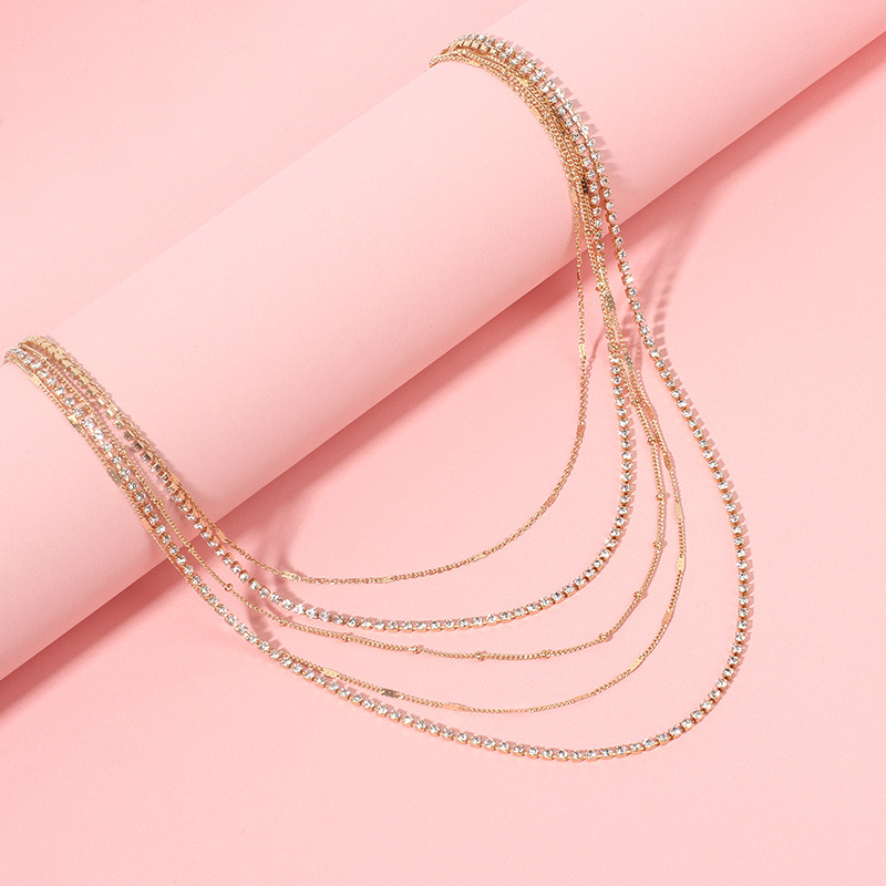 14g Weight Necklace Classification Wedding, Travel Occasion Women'S Gender Ethnic Style Style Gold Color Fashion Ethnic  Simple Multi-layer Necklace Short Clavicle Chain 3