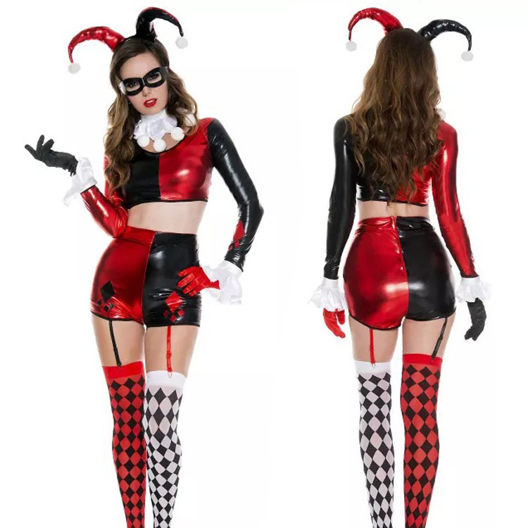 新款欧美外贸长袖滑稽小丑角色扮演万圣节舞会服装cosplay演出装