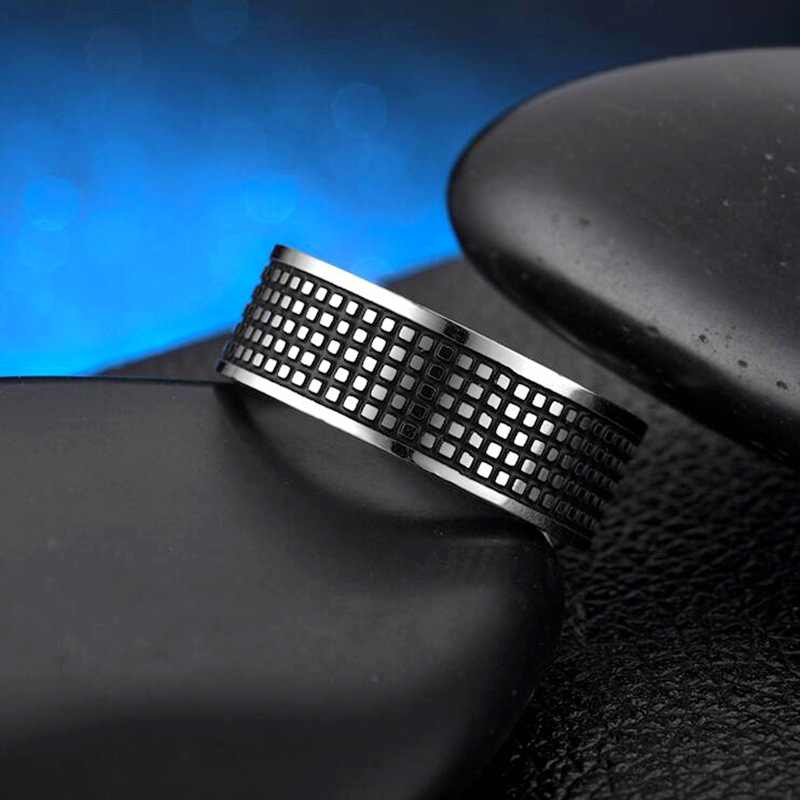 Stainless Steel Material Fashion New Carved Square Painting Oil Black Stainless Steel Ring Wholesale Nihaojewelry
