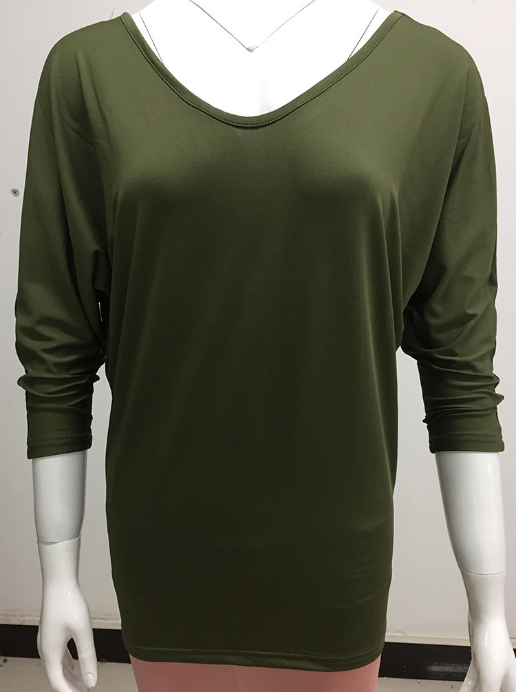 Fashion Solid Color Polyester V Neck 3/4 Length Sleeve Batwing Sleeve Button T-shirt display picture 8
