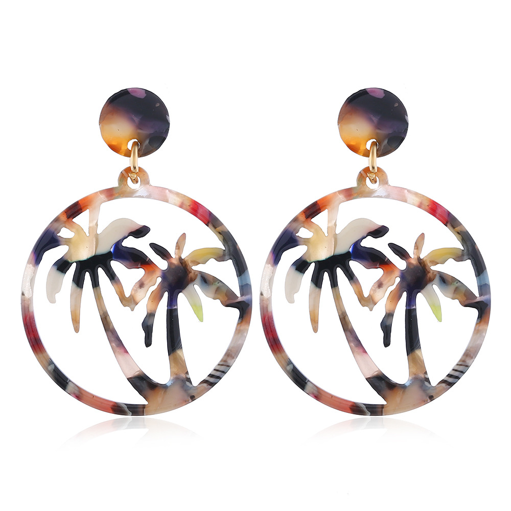 Cross-border New Arrival European And American Personalized Coconut Tree Earrings Cellulose Acetate Sheet Leopard Print Earrings Ear Studs Earrings Wholesale display picture 6