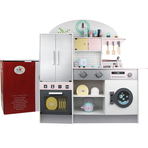 Yuelu Bi Wooden Kitchen Refrigerator Children's Enlightenment Kindergarten Preschool Parent-Child Intelligent Role-Playing Game Floor Stall Toy