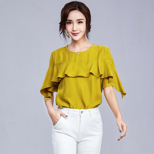 New Lotus Leaf Sleeve Loose Top with Irregular Sleeve Stitching