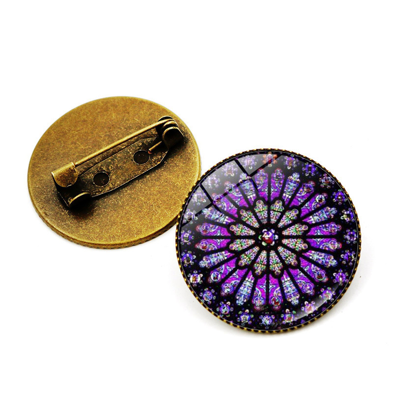 Cross-border New Notre Dame Rose Window Flower Time Gem Brooch Clothing Accessories Vintage Pin Clothing Accessories