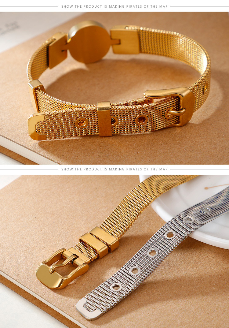 Gold, Silver Color Japanese And Korean Style New Stainless Steel Electroplated Heart-connected Mesh Strap Bracelet Three Colors Optional For Girlfriend
