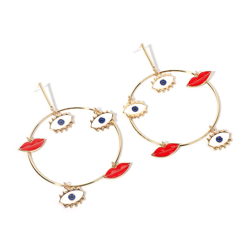 Mode Übertrieben Neue Augen Rote Lippen Geometrische Große Kreis Ohrringe Für Frauen display picture 6