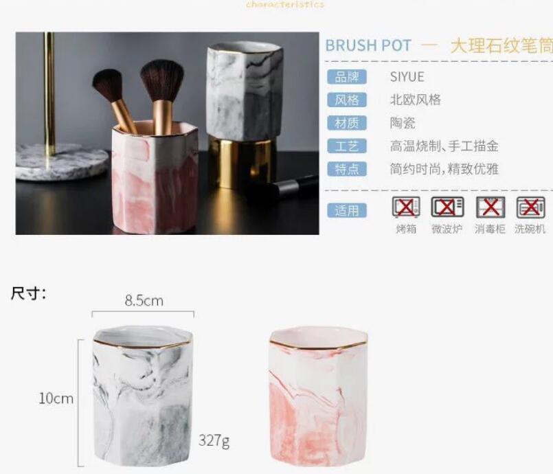 Estilo nórdico ins marbling titular de la pluma de cerámica cepillo de maquillaje taza de almacenamiento contenedor de almacenamiento de decoración del hogar logotipo personalizado