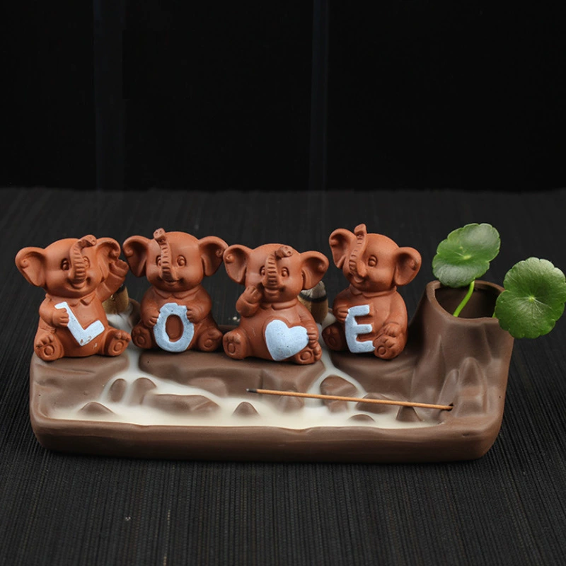 Четыре маленьких слона фиолетовый песок обратный поток курильница керамический слон украшения для домашнего офиса благоприятные украшения для чайной церемонии