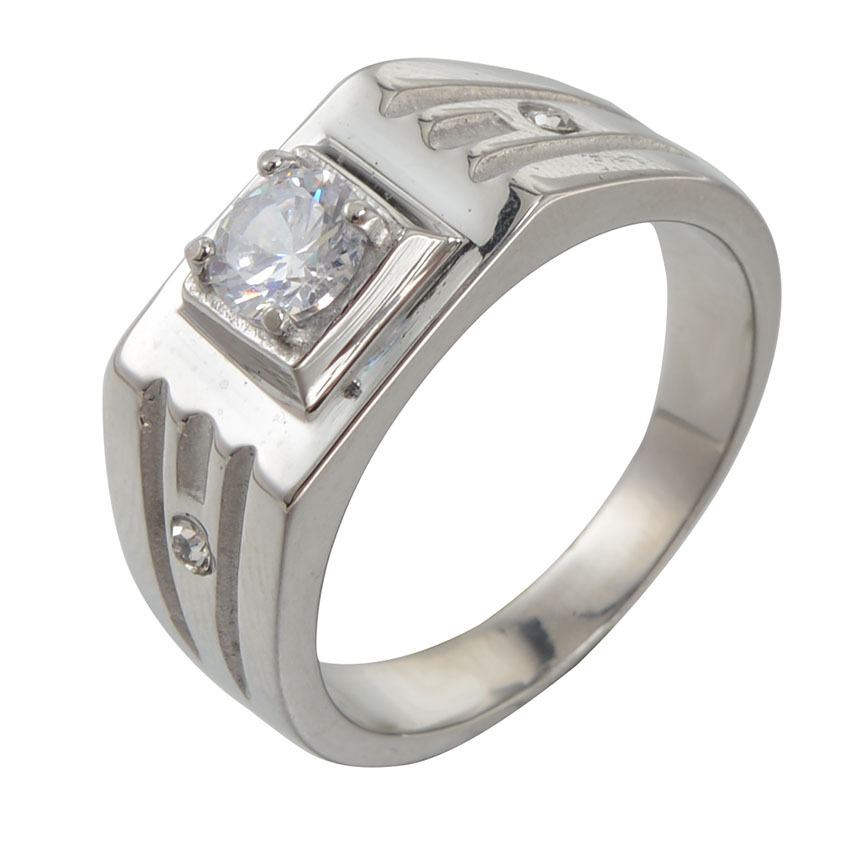 Fashionable trend platinum wedding ring stainless steel with zircon