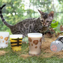 日本石塚硝子玻璃磨砂猫爪杯猫脚玻璃杯早餐牛奶杯果汁杯小号