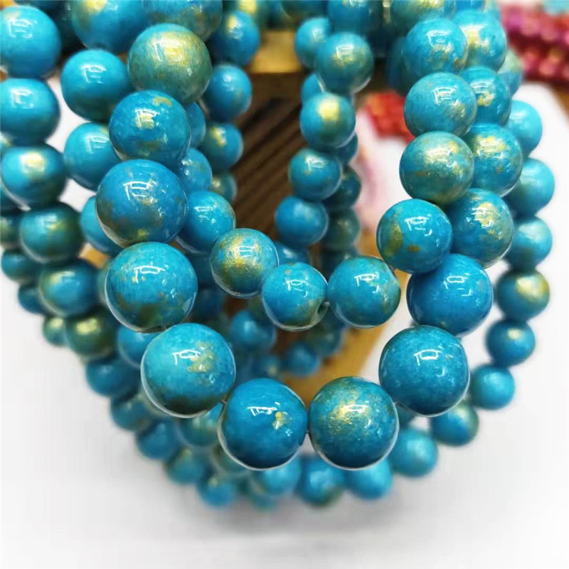 Wholesale of semi-finished products of crystal jewelry, gold-colored jade loose beads, DIY blue Persian jade bead jewelry and matching beads, factory direct sales detail image 5